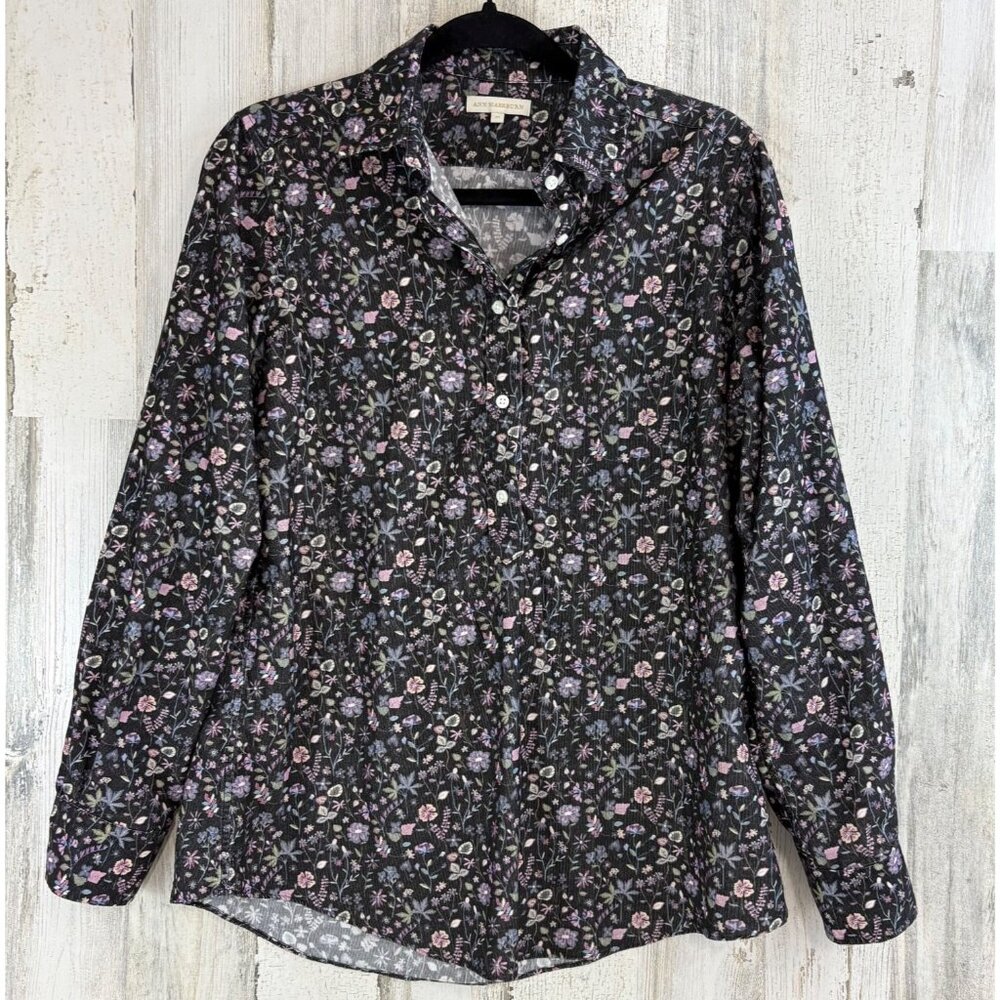 Ann Mashburn Shirt Sz M Corduroy Floral Button Down Popover